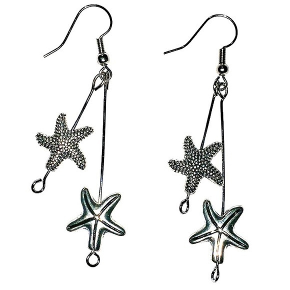 Handmade silver plated 2.5” starfish drop earrings